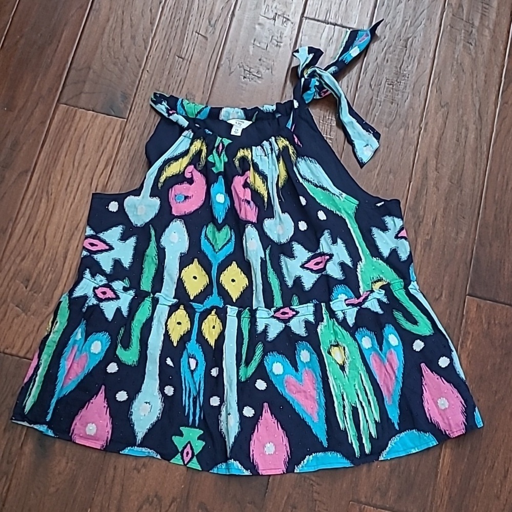Crown & Ivy Navy Blue Halter Style Top with Colorful Abstract Pattern size 1X